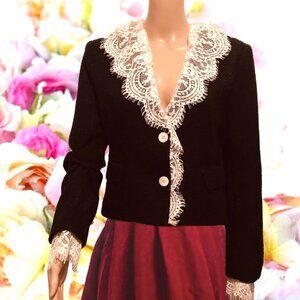 ENDLESS ROSE  Black Tweed White Lace Collar Crop Blazer NEW w Tags Size M